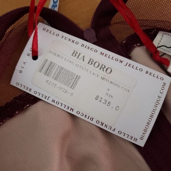 Soieblu Small NWT Wine Red Lace Sheer Long Sleeve Bodycon Dress Scalloped Hem - Picture 9 of 16